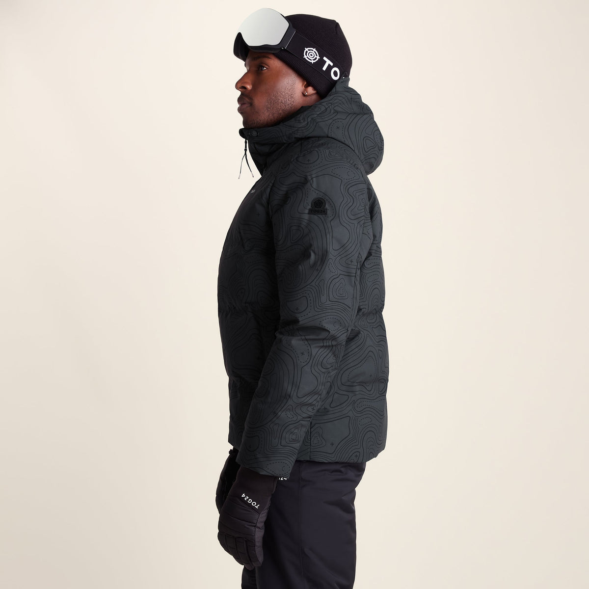 Davos Mens Shower Resistant Insulated Ski Jacket - Black Terrain Print