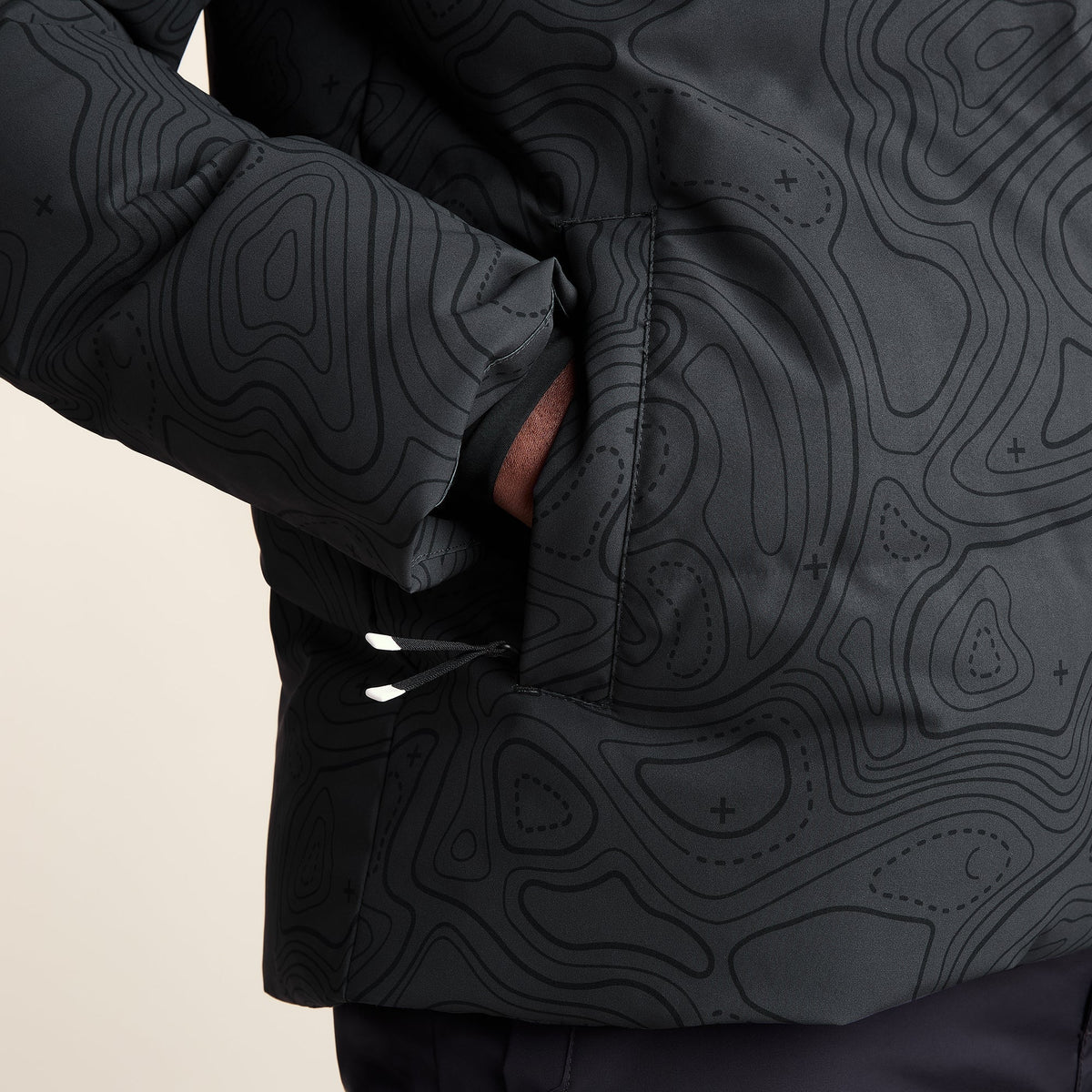 Davos Mens Shower Resistant Insulated Ski Jacket - Black Terrain Print