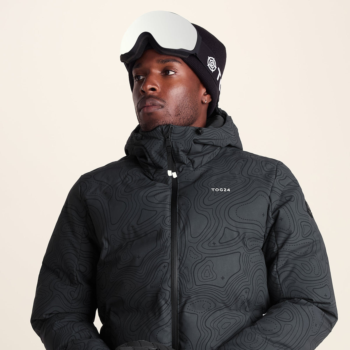 Davos Mens Shower Resistant Insulated Ski Jacket - Black Terrain Print