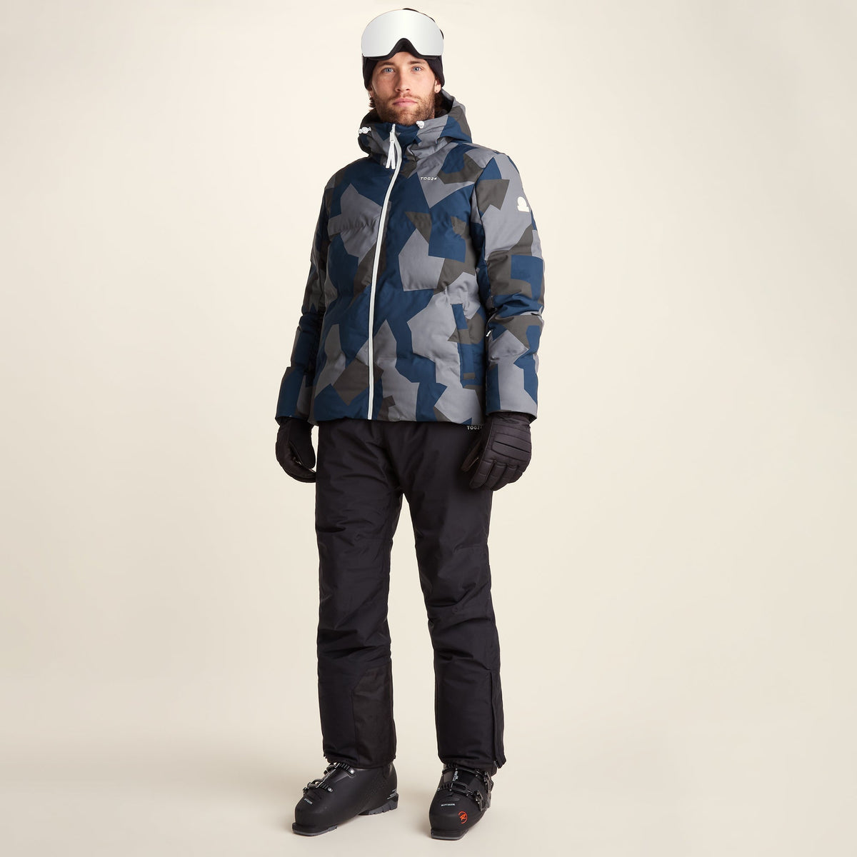 Davos Mens Shower Resistant Insulated Ski Jacket - Blue Geo Camo Print