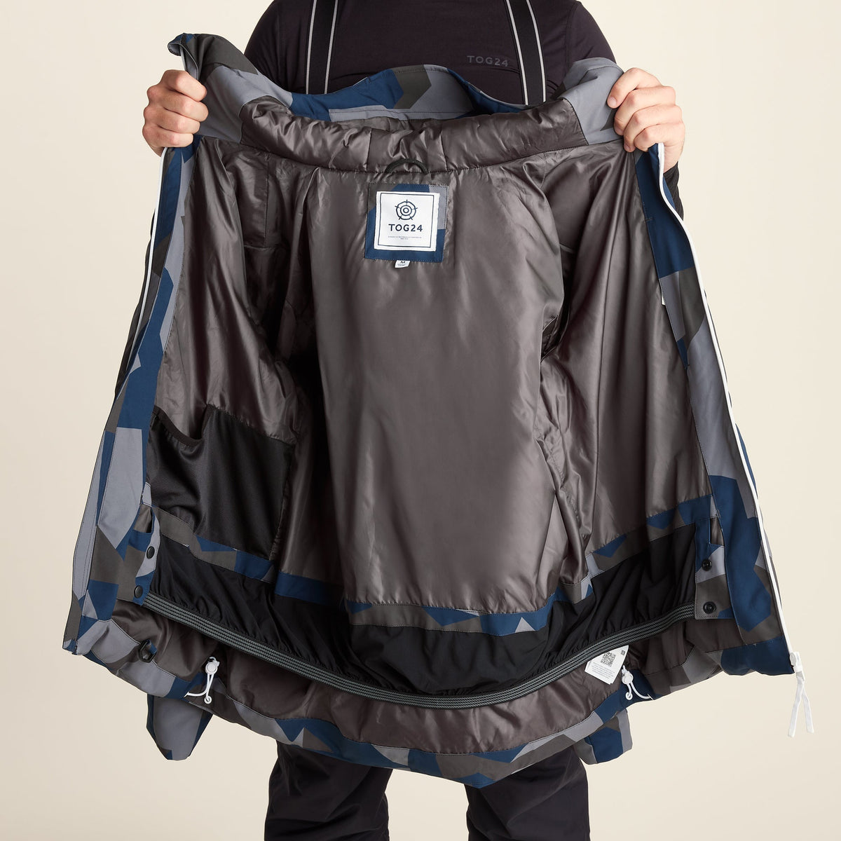 Davos Mens Shower Resistant Insulated Ski Jacket - Blue Geo Camo Print