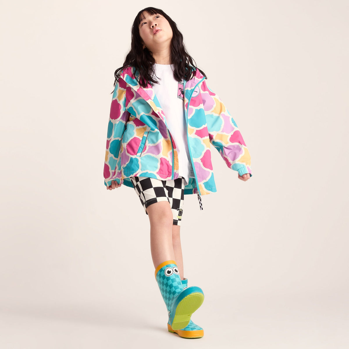 Dorper Kids Shaun the Sheep Wellies - Spearmint/Bubblegum Checkerboard