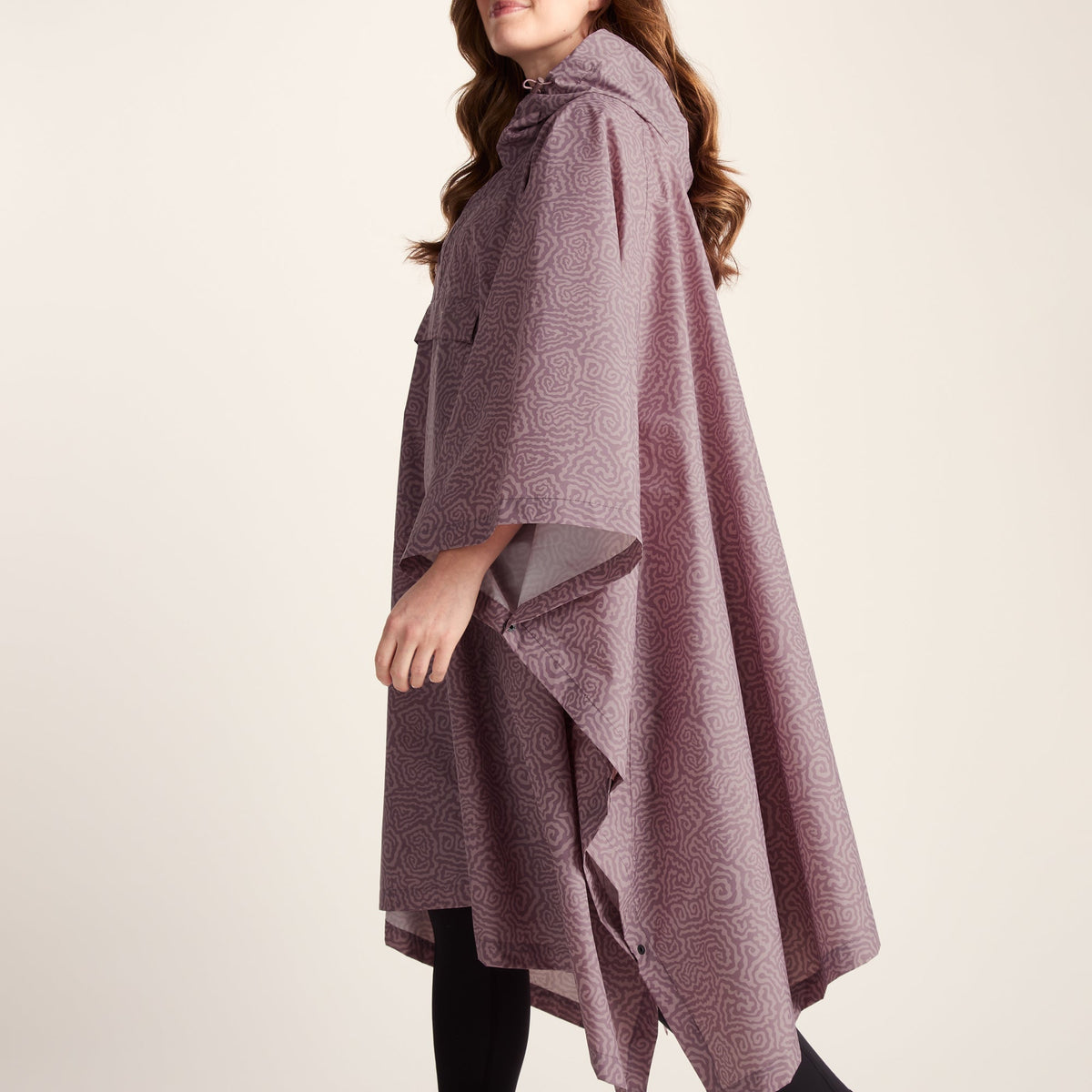 Drench Unisex Waterproof Poncho - Dusky Pink Wiggle Print
