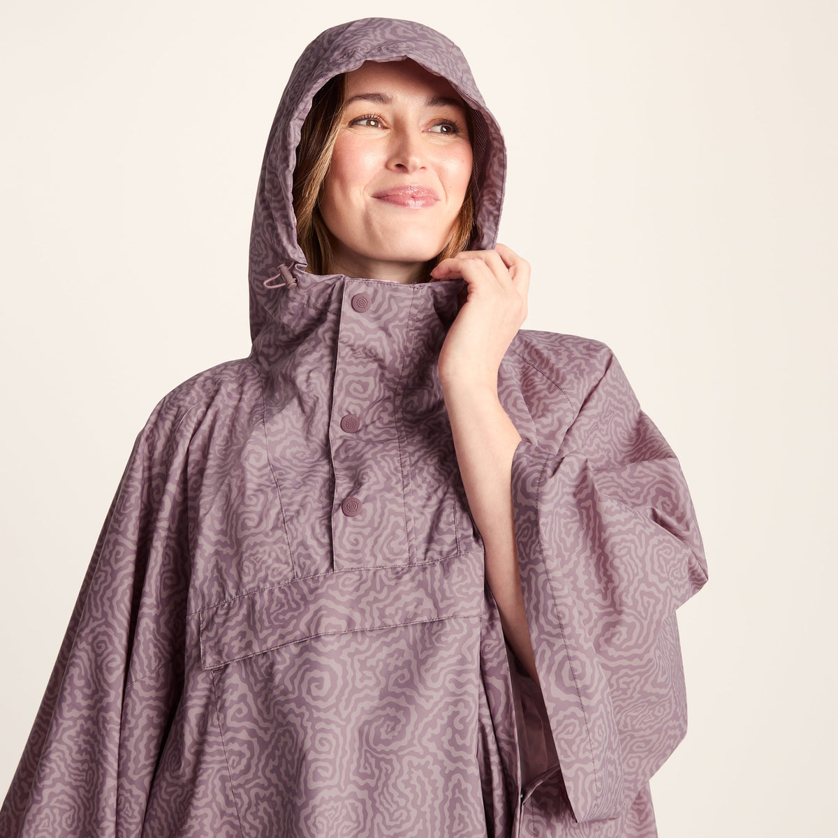 Drench Unisex Waterproof Poncho - Dusky Pink Wiggle Print