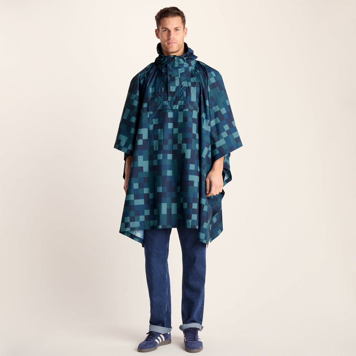Drench Unisex Waterproof Poncho - Blue Pixel Print