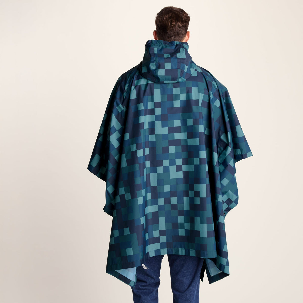 Drench Unisex Waterproof Poncho - Blue Pixel Print
