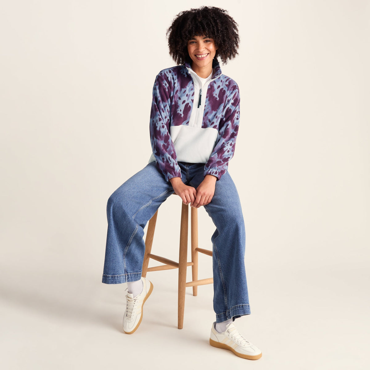 Eden Womens Relaxed Fit Microfleece Zip Neck - Smokey Blue Print
