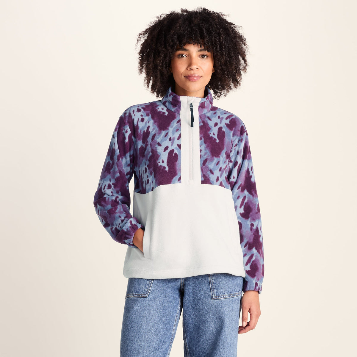 Eden Womens Relaxed Fit Microfleece Zip Neck - Smokey Blue Print
