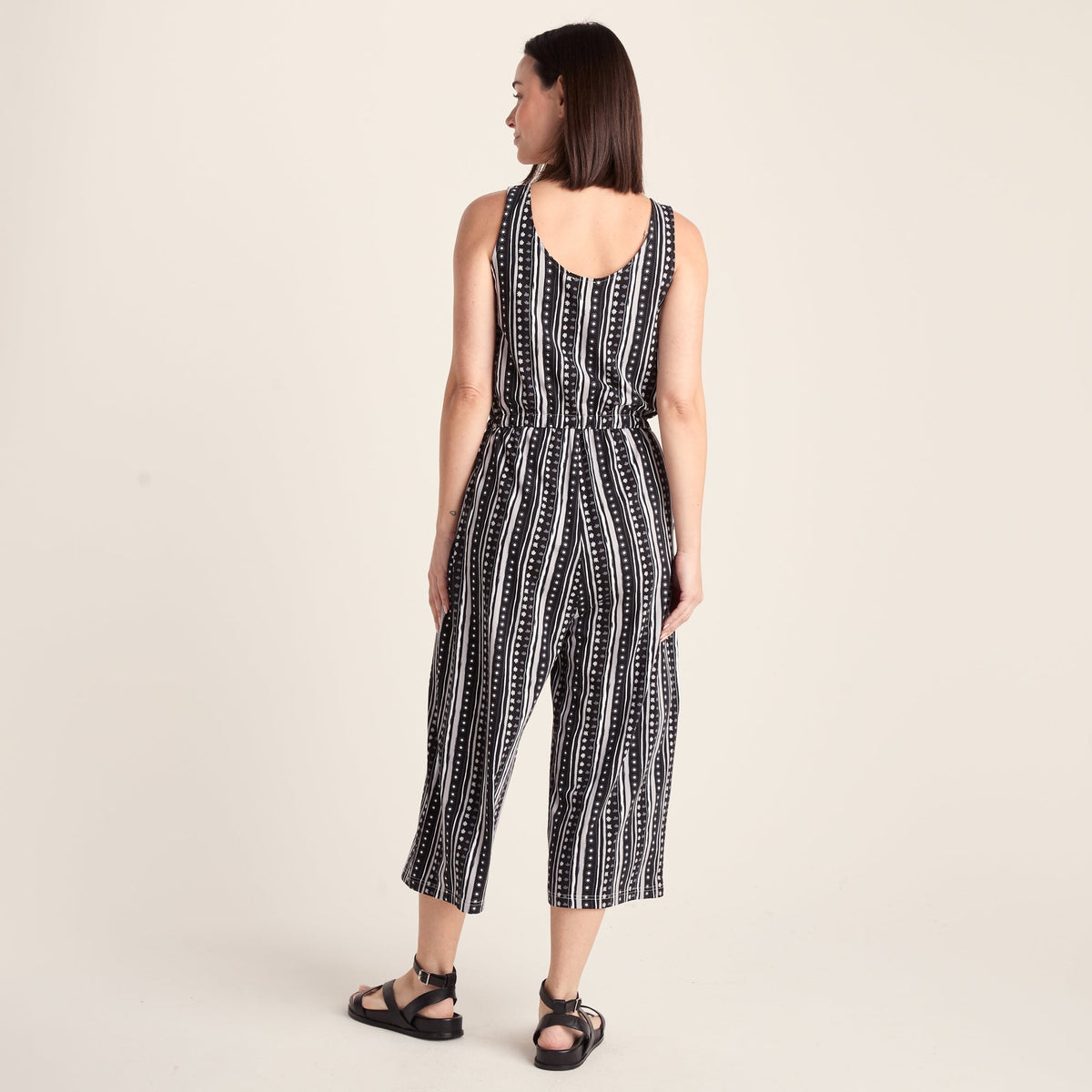 Emmie Womens Supersoft Jumpsuit - Black Doodle Stripe Print