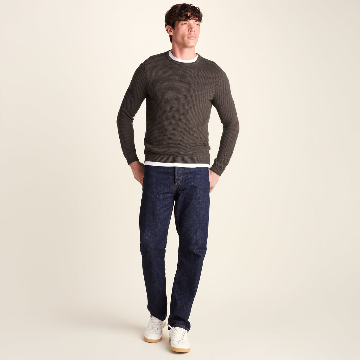 Ethan Mens Crew Neck Knit Jumper - Ash Brown