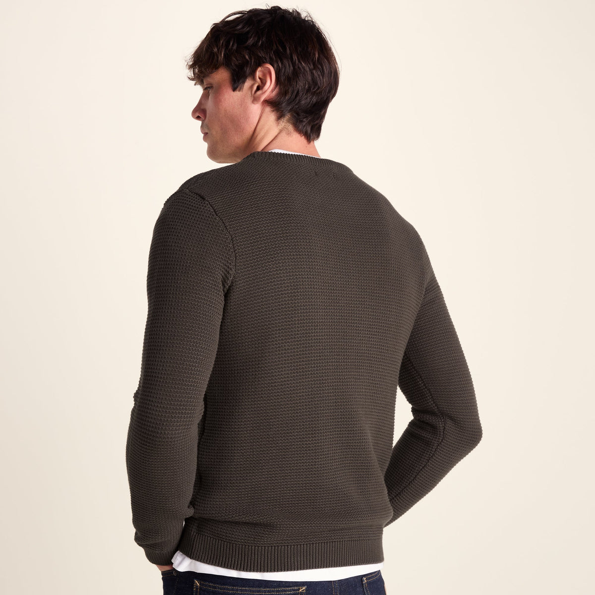 Ethan Mens Crew Neck Knit Jumper - Ash Brown
