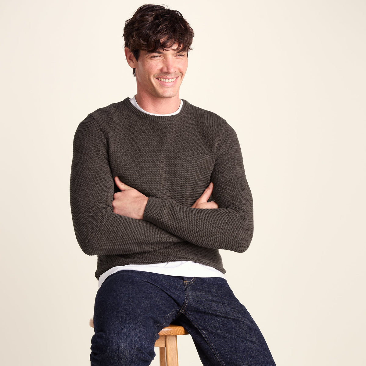 Ethan Mens Crew Neck Knit Jumper - Ash Brown