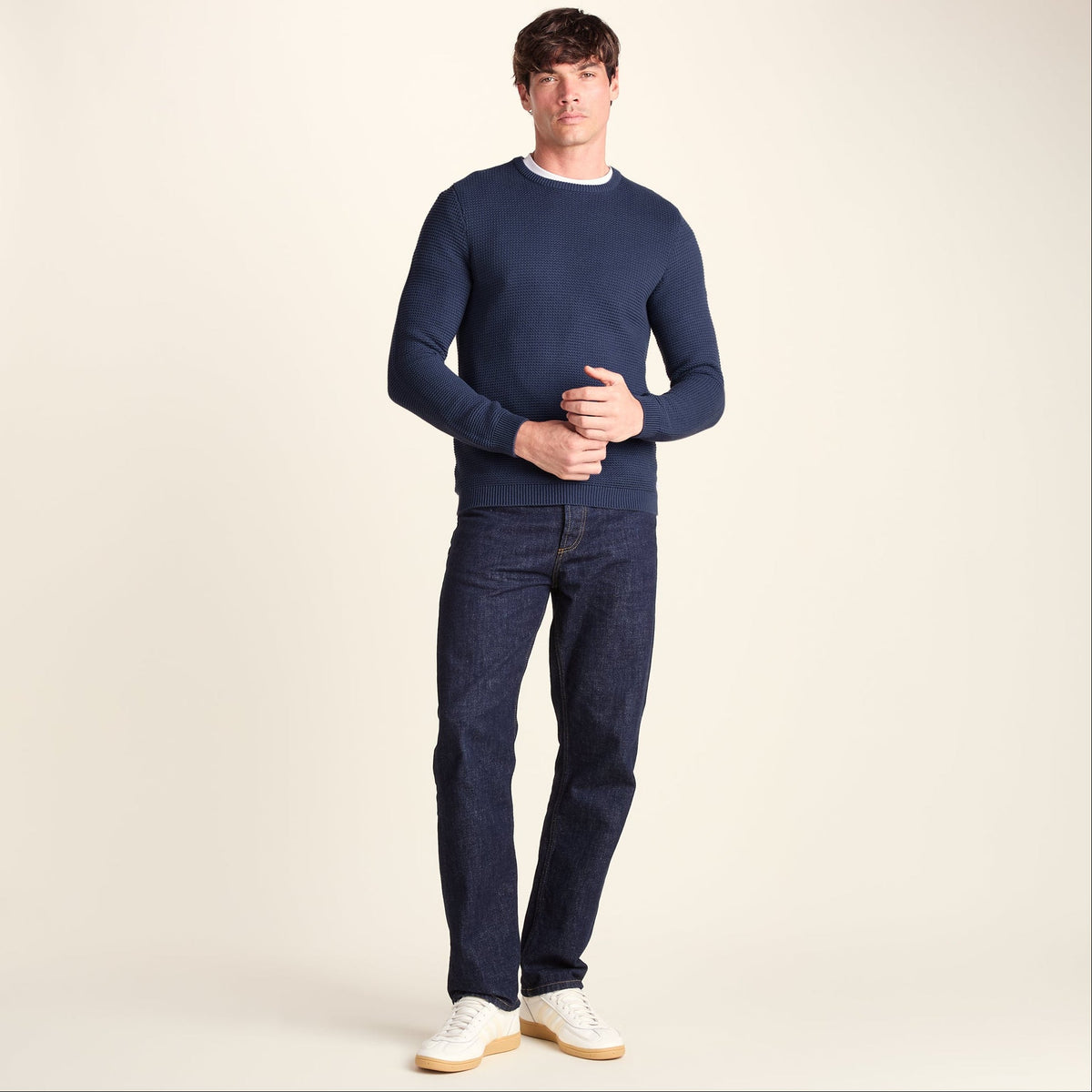 Ethan Mens Crew Neck Knit Jumper - Smokey Blue