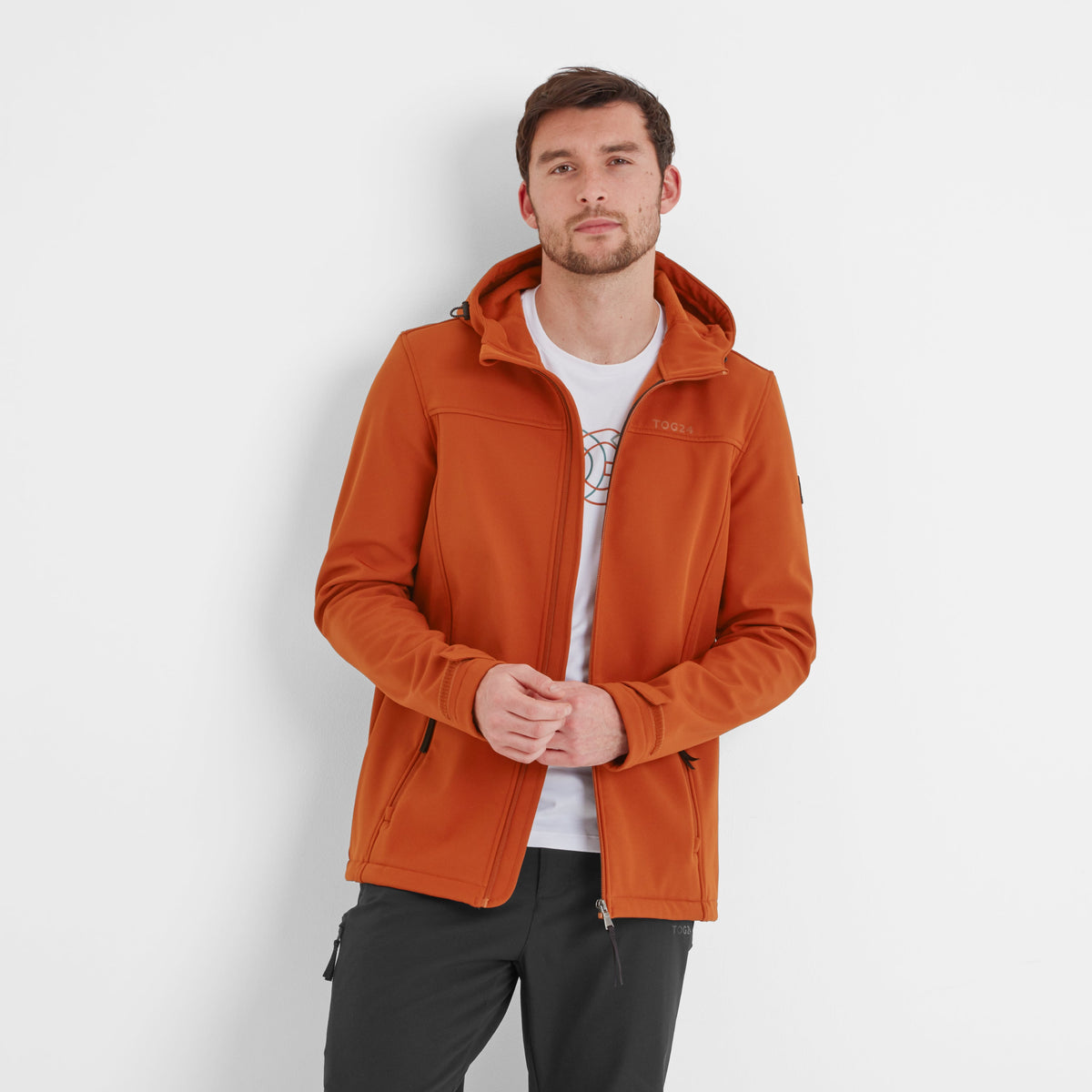Feizor Mens Shower Resistant Softshell Hooded Jacket - Burnt Orange