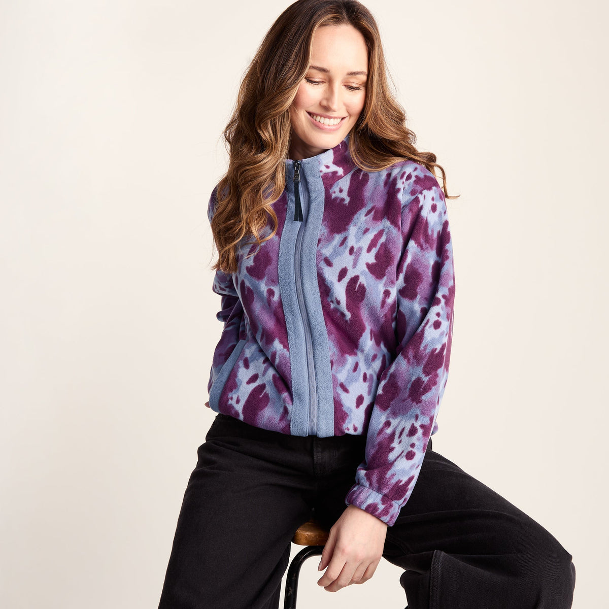 Firan Womens Relaxed Fit Microfleece Jacket - Smokey Blue Print