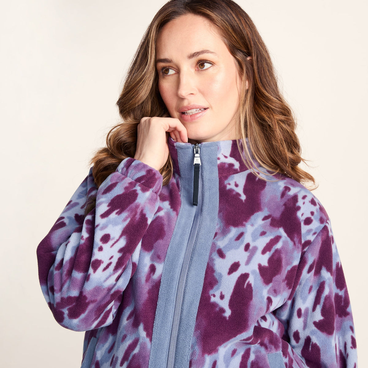 Firan Womens Relaxed Fit Microfleece Jacket - Smokey Blue Print