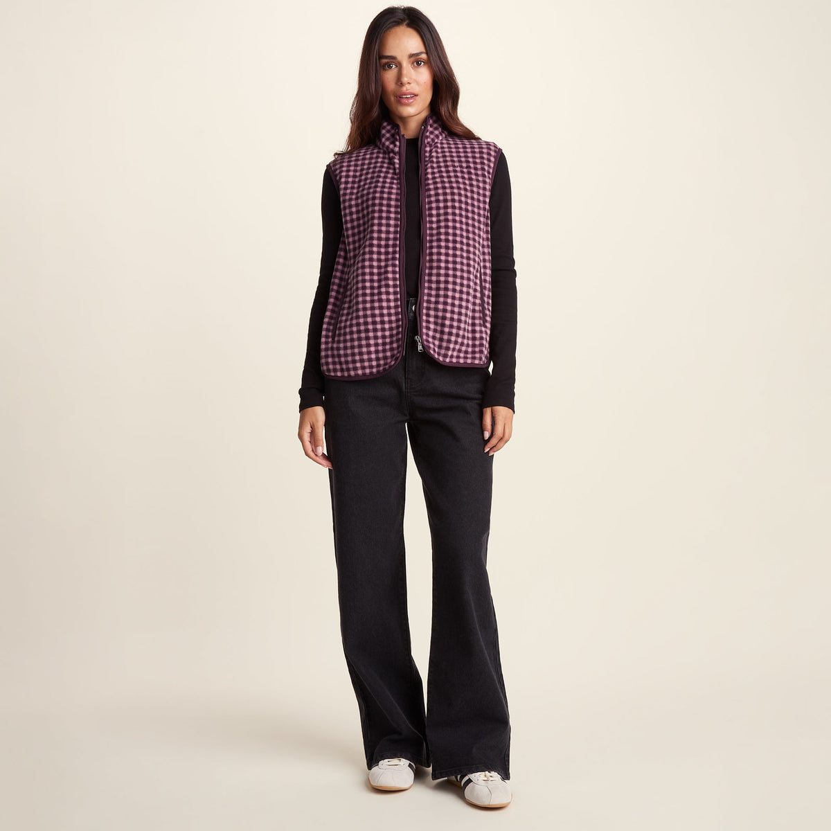 Firth Womens Gingham Midweight Microfleece Gilet - Mauve Gingham