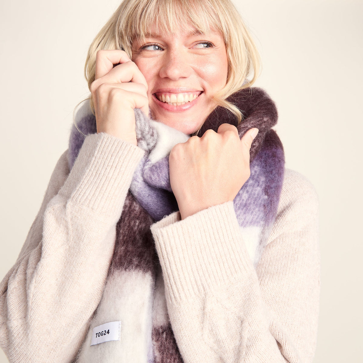 Freda Heavyweight Brushed Checked Blanket Scarf - Huckleberry Check