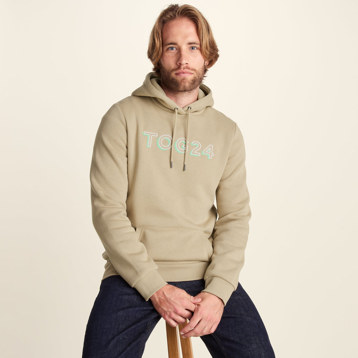 Garsdale Mens Supersoft  Heavyweight Graphic Print Hoodie - Light Sand