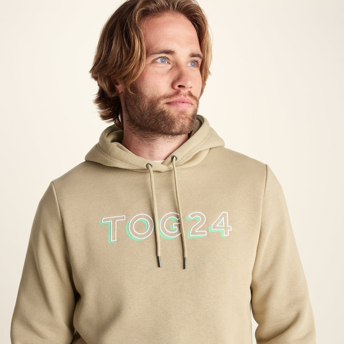 Garsdale Mens Supersoft  Heavyweight Graphic Print Hoodie - Light Sand
