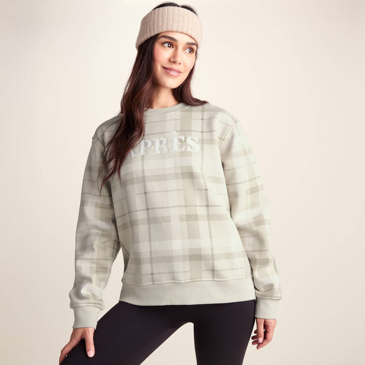 Gina Womens Supersoft Check Print Crew Neck Sweatshirt - Simply Taupe Check