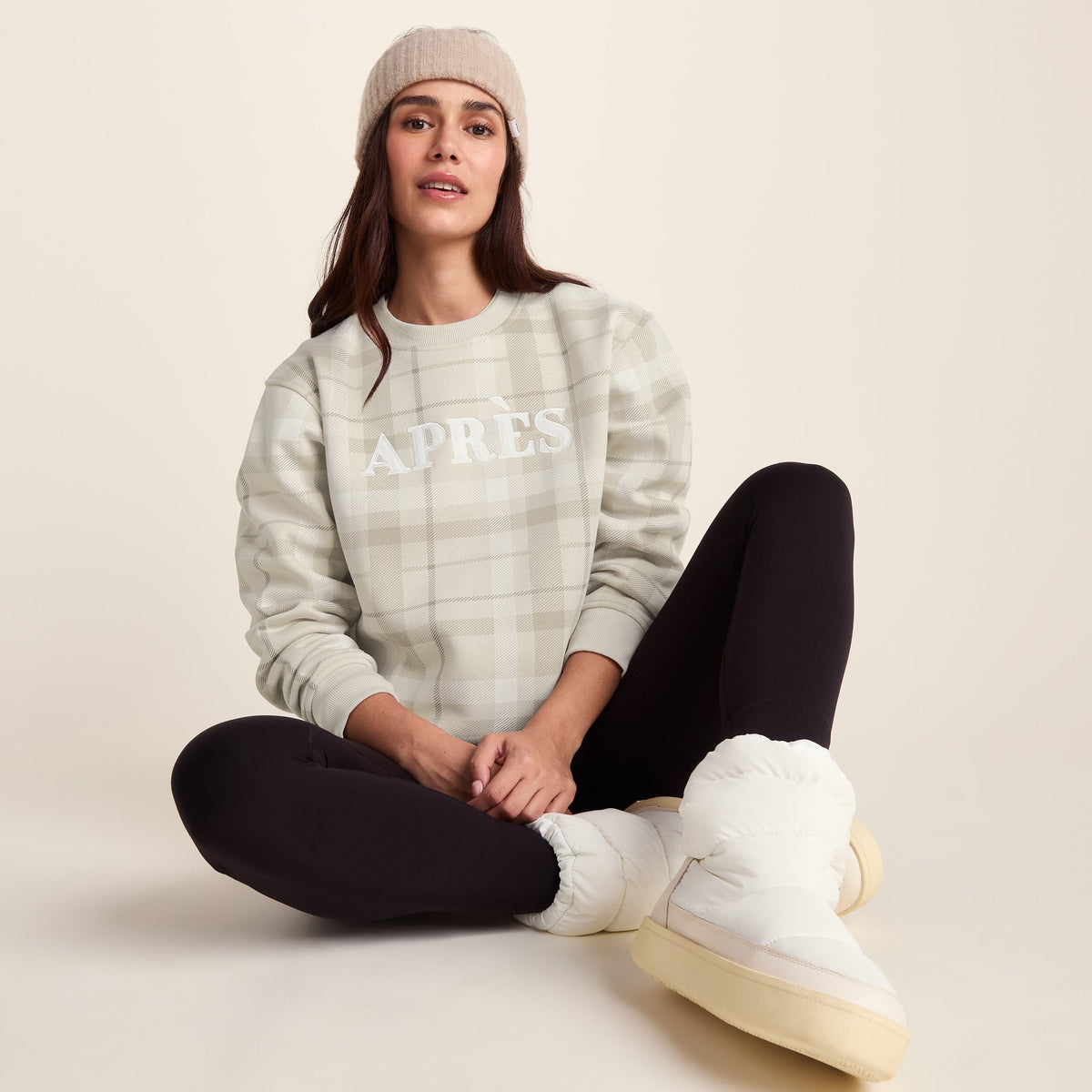 Gina Womens Supersoft Check Print Crew Neck Sweatshirt - Simply Taupe Check