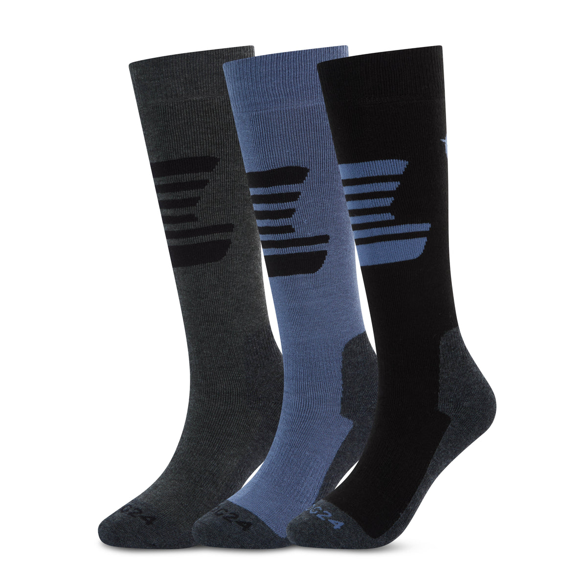 Glenshee Mens 3 Pack Technical Ski Socks - Black/Dark Grey Marl/Smokey Blue
