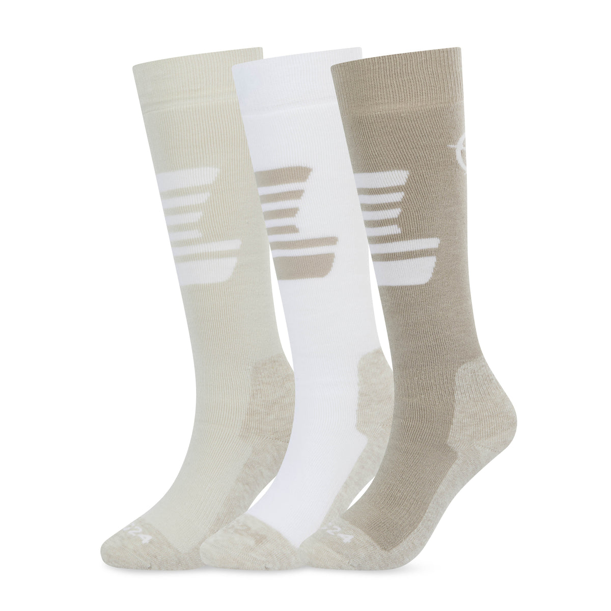 Glenshee Womens 3 Pack Technical Ski Socks - Simply Taupe/Vanilla/Optic White