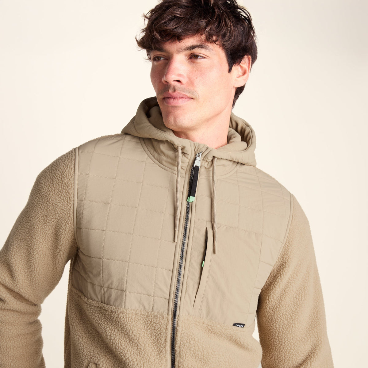 Hare Mens Padded Sherpa Hooded Jacket - Light Sand