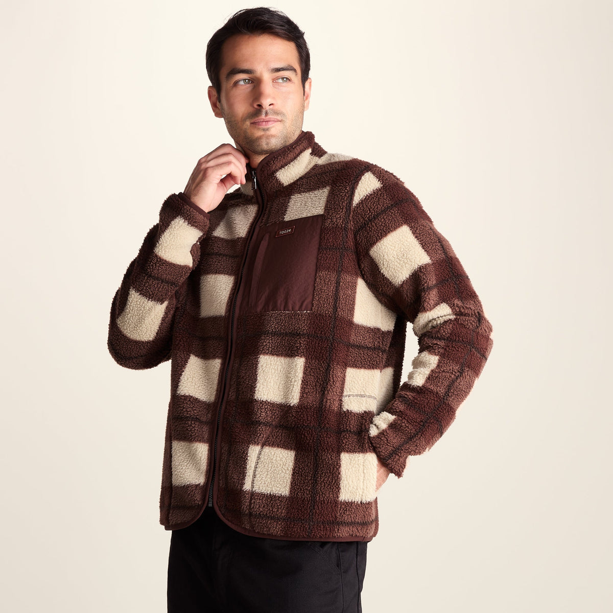 Haxwell Mens Sherpa Fleece - Chestnut Brown Check