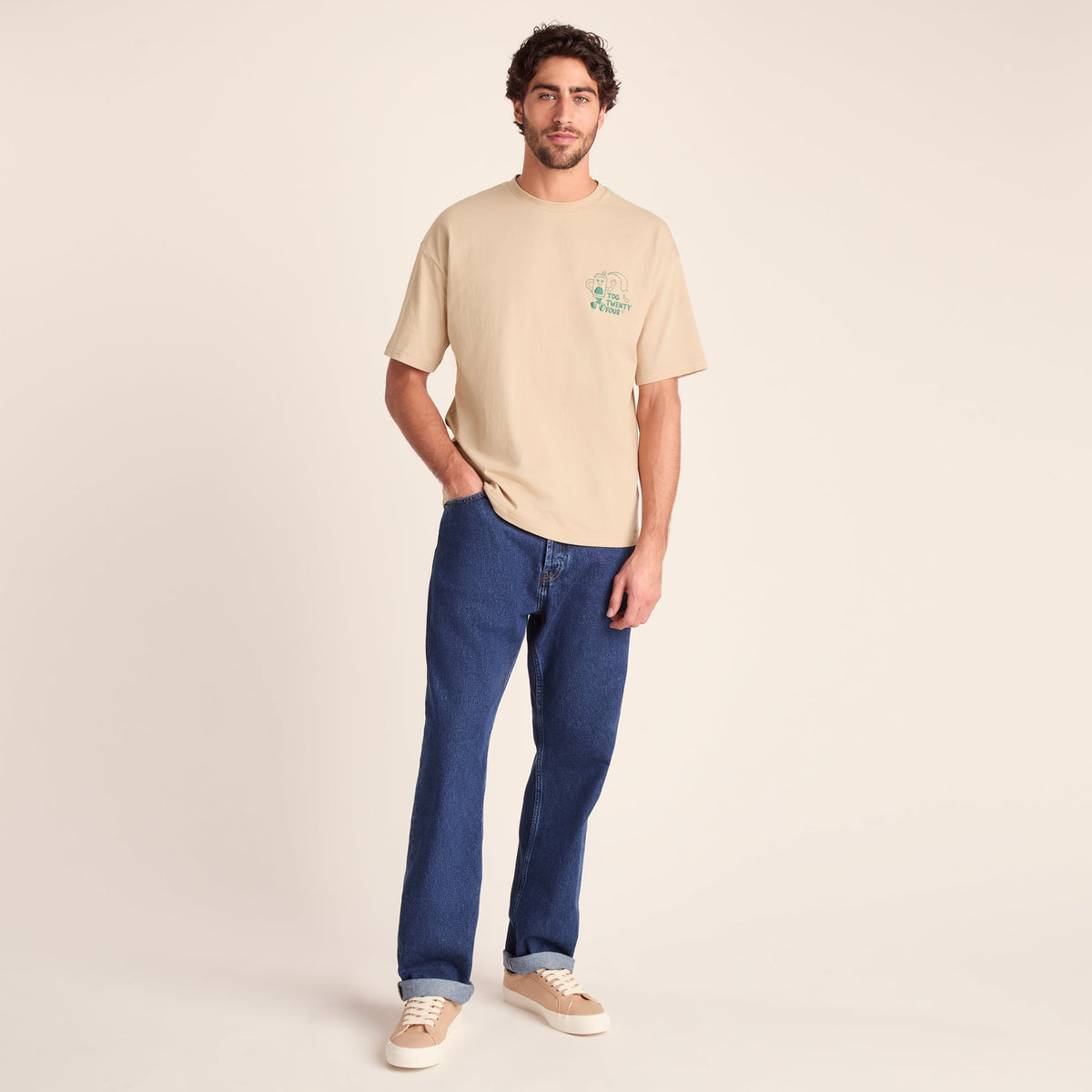 Hop Mens Relaxed Fit Premium Supersoft Hattie Clark T-Shirt - Classic Beige
