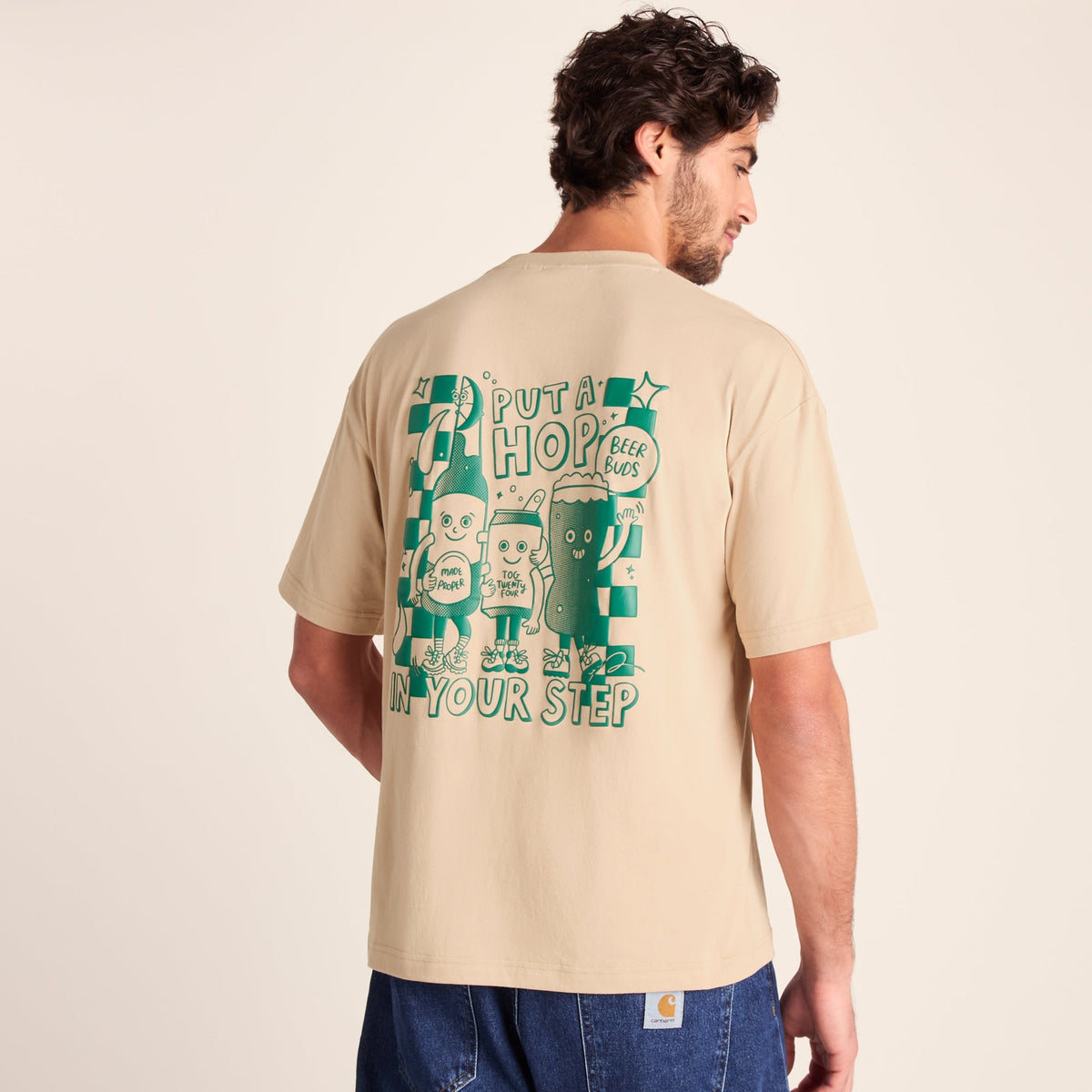Hop Mens Relaxed Fit Premium Supersoft Hattie Clark T-Shirt - Classic Beige