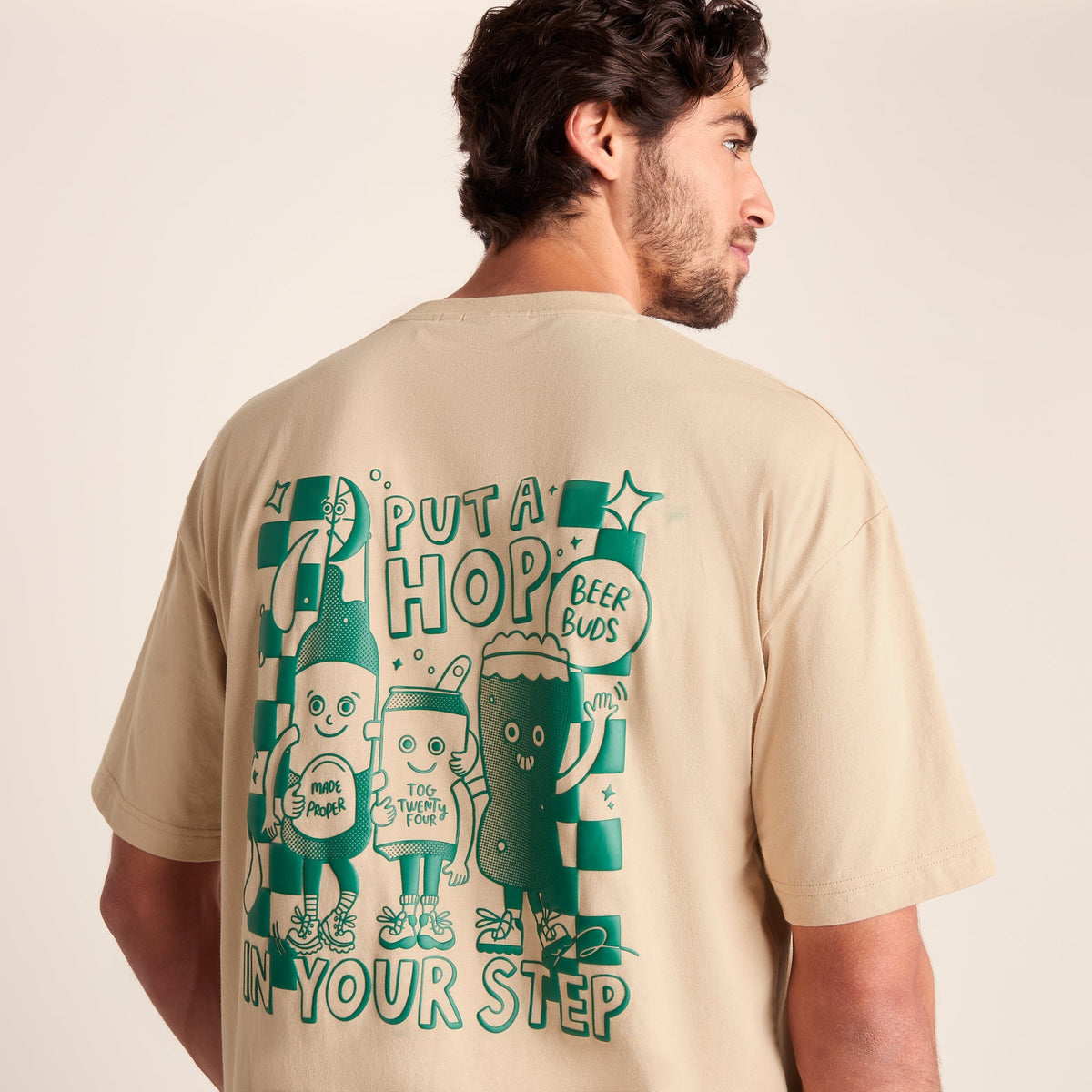 Hop Mens Relaxed Fit Premium Supersoft Hattie Clark T-Shirt - Classic Beige