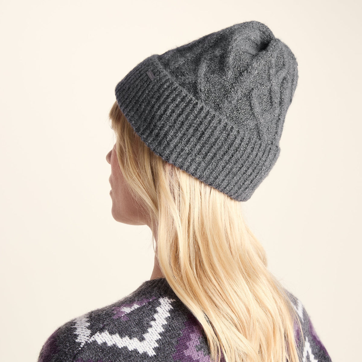 Janice Supersoft Cable Knit Beanie - Light Grey Melange