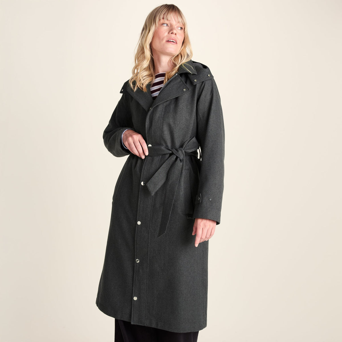 Jemima Womens Waterproof Longline Belted Trench Coat - Charcoal Melange
