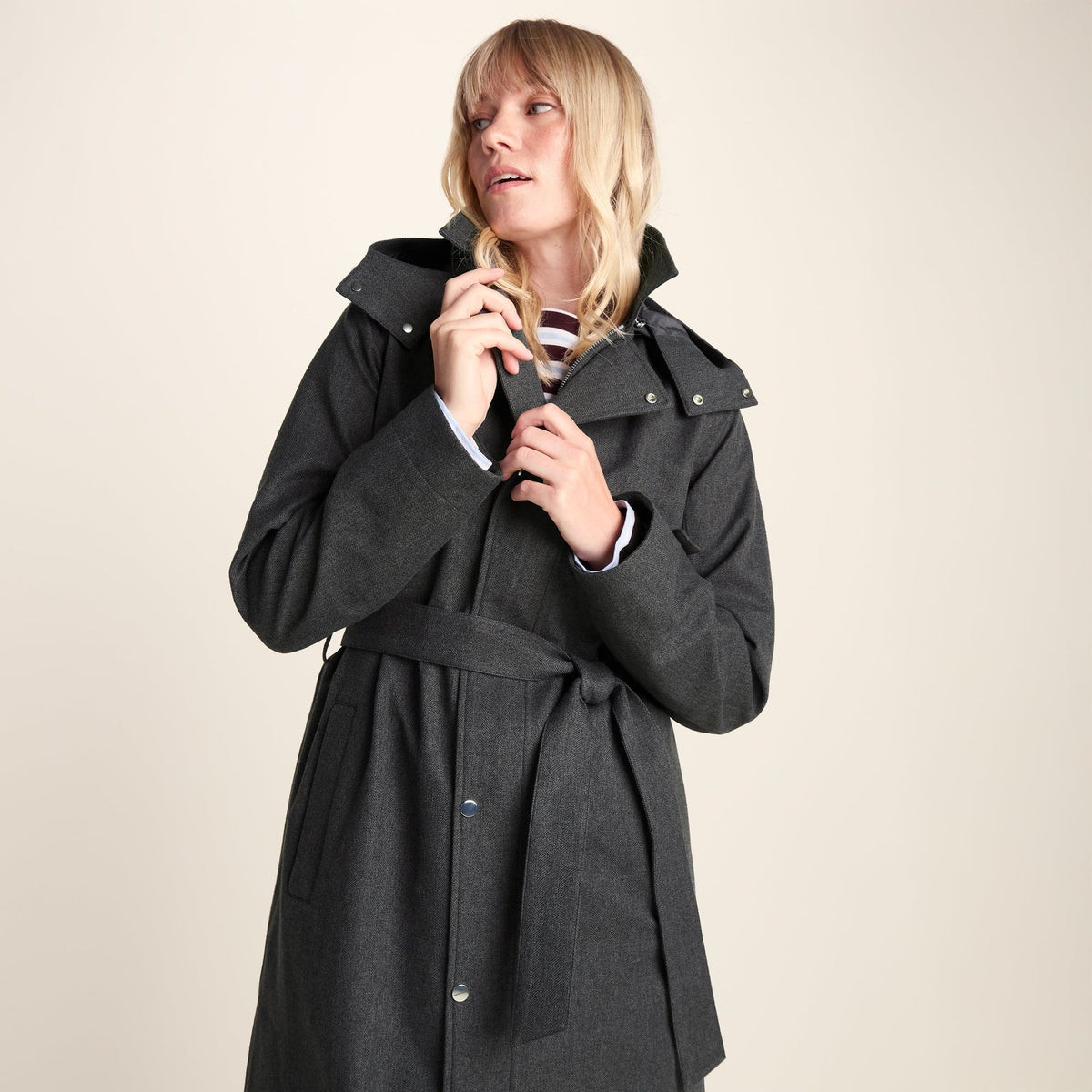 Jemima Womens Waterproof Longline Belted Trench Coat - Charcoal Melange