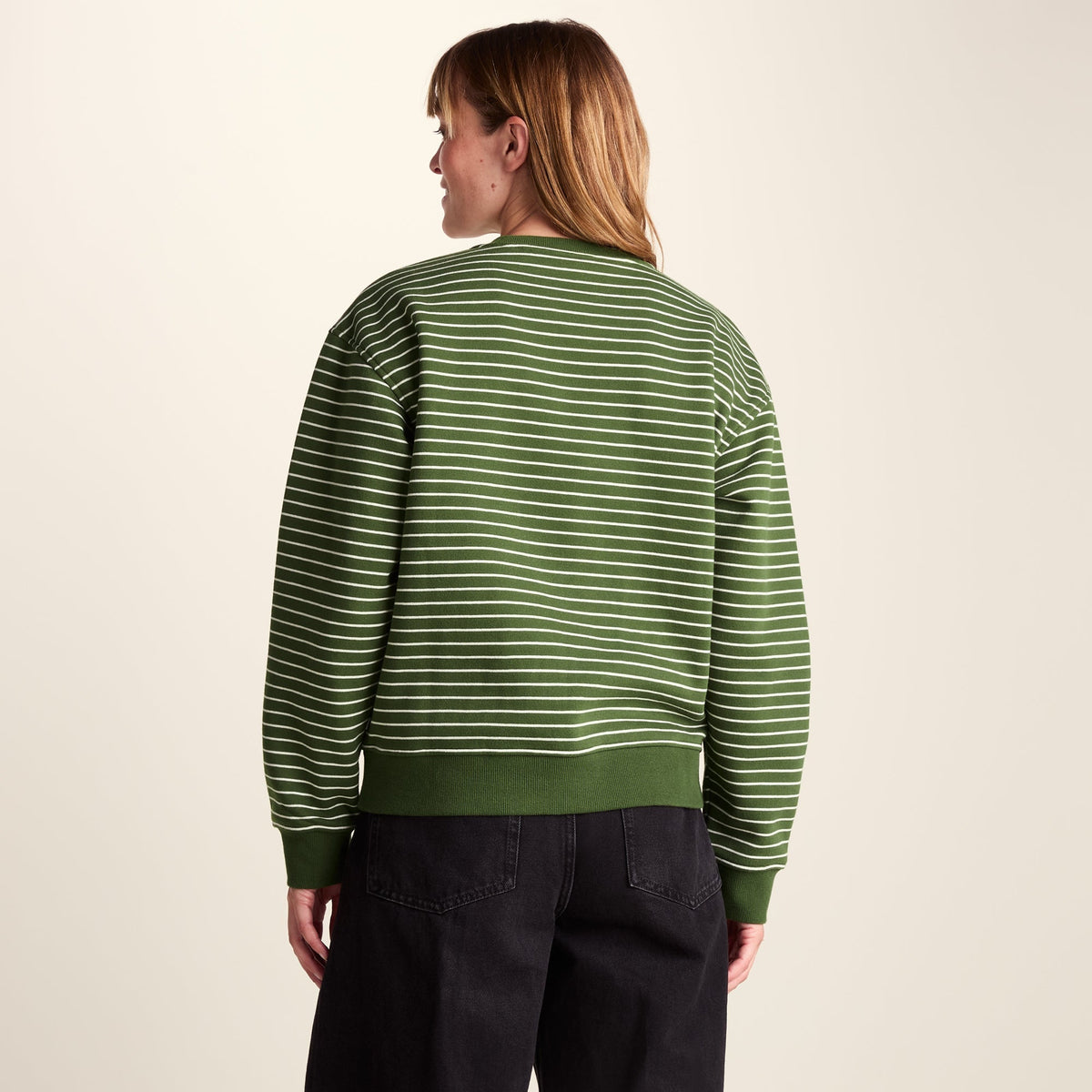 Joyce Womens Supersoft Crew Neck Striped Sweatshirt - Olive Green Stripe