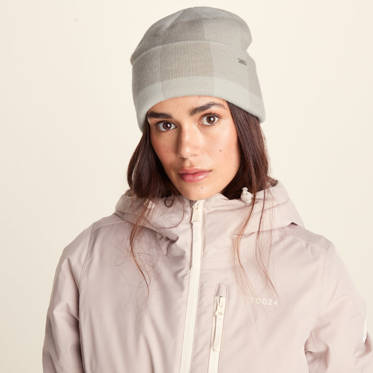 Kaz Supersoft Checked Knit Beanie - Simply Taupe Check