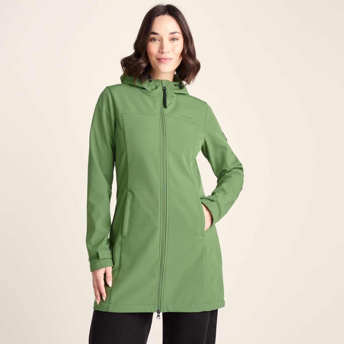 Keld Womens Long Shower Resistant Hooded Softshell Jacket - Dark Matcha