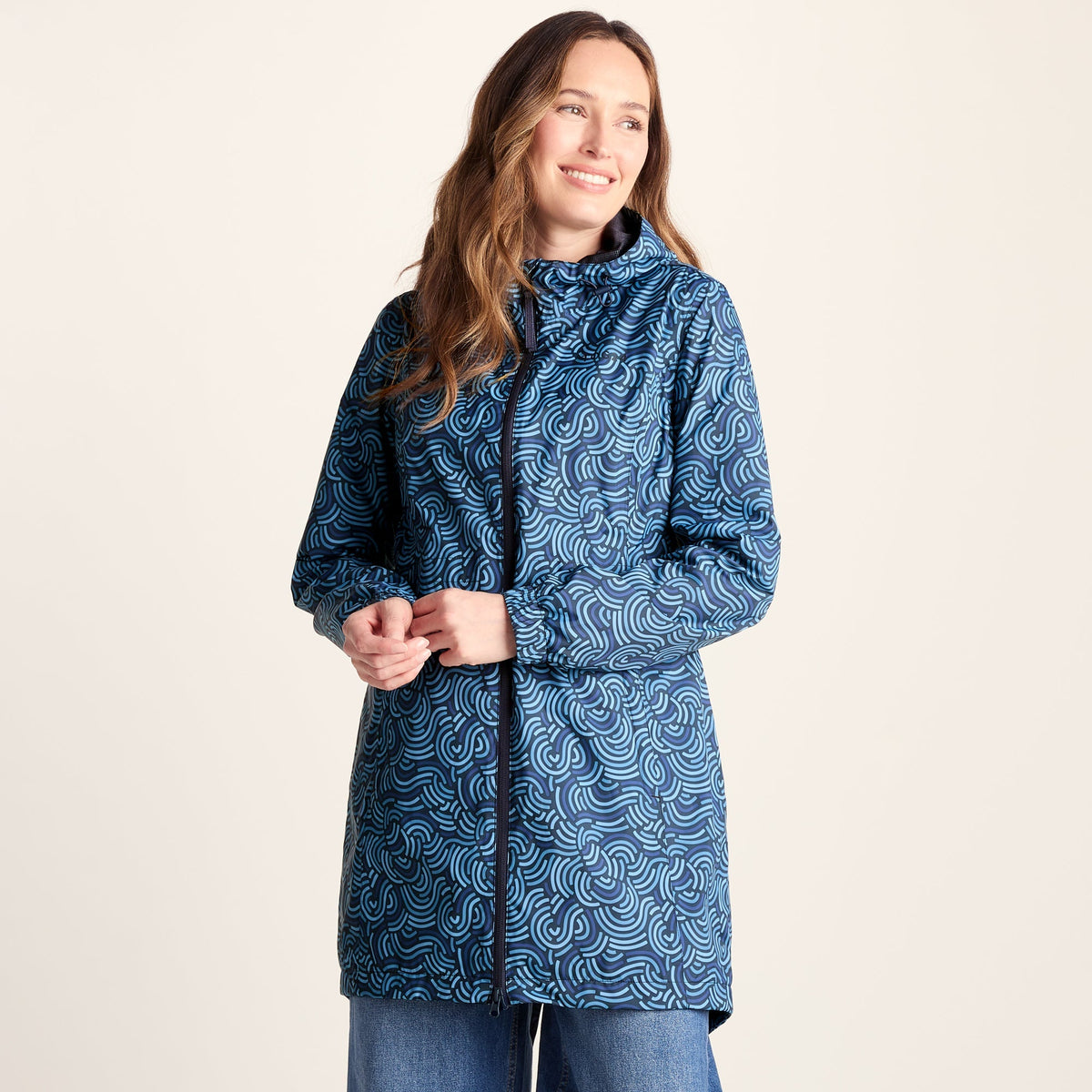 Kilnsey Womens Waterproof Jacket - Smokey Blue Wave Print