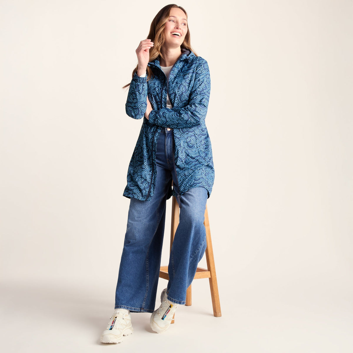 Kilnsey Womens Waterproof Jacket - Smokey Blue Wave Print