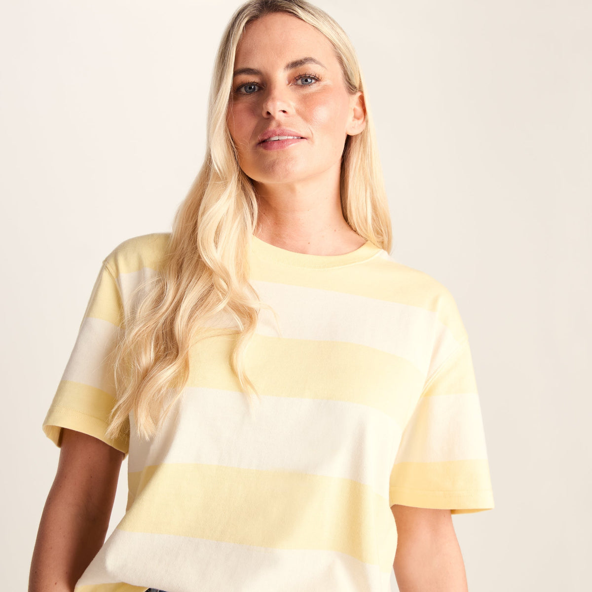 Lani Womens 100% Cotton Supersoft Boxy Fit T-Shirt - Butter Yellow Stripe