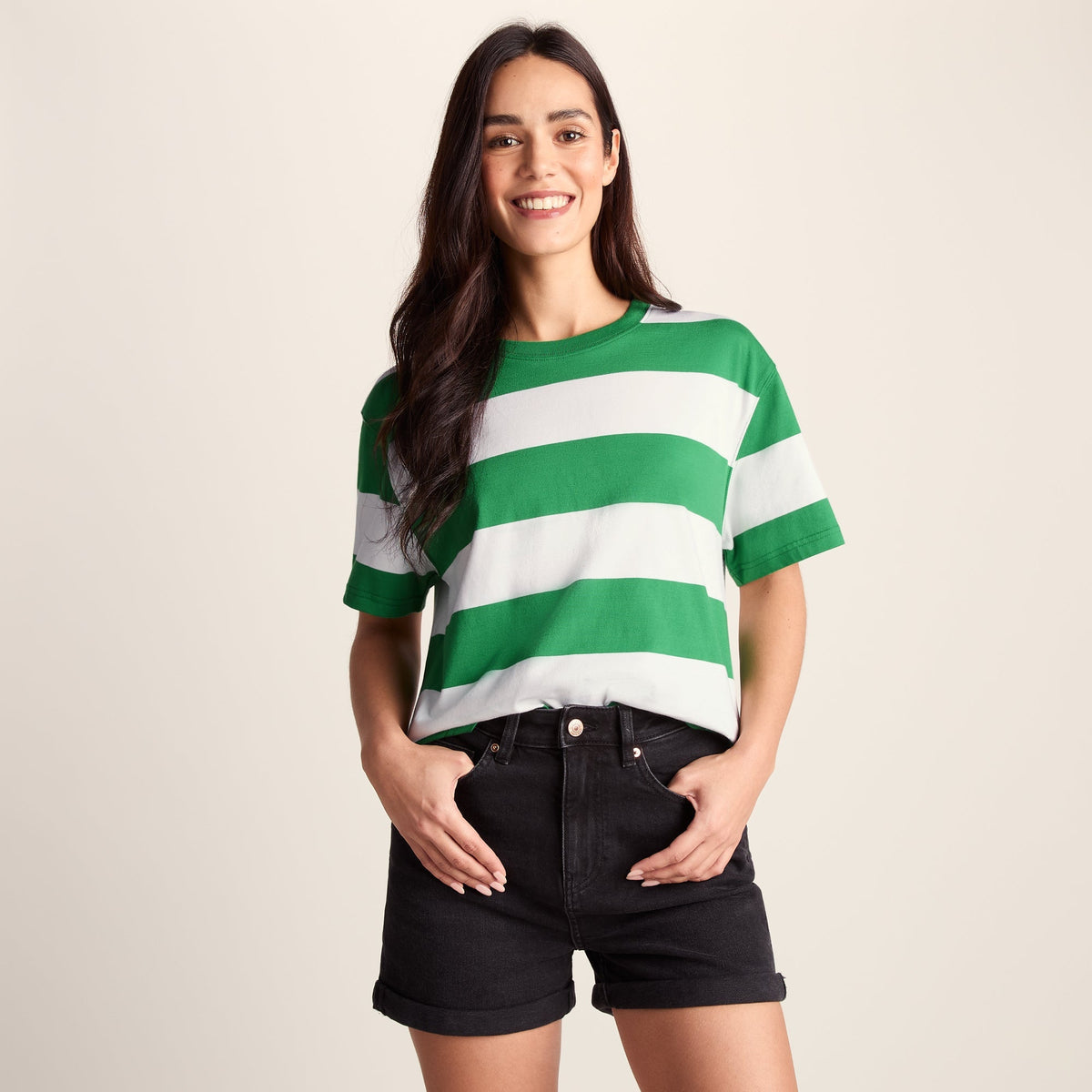Lani Womens 100% Cotton Supersoft Boxy Fit T-Shirt - Sage Stripe