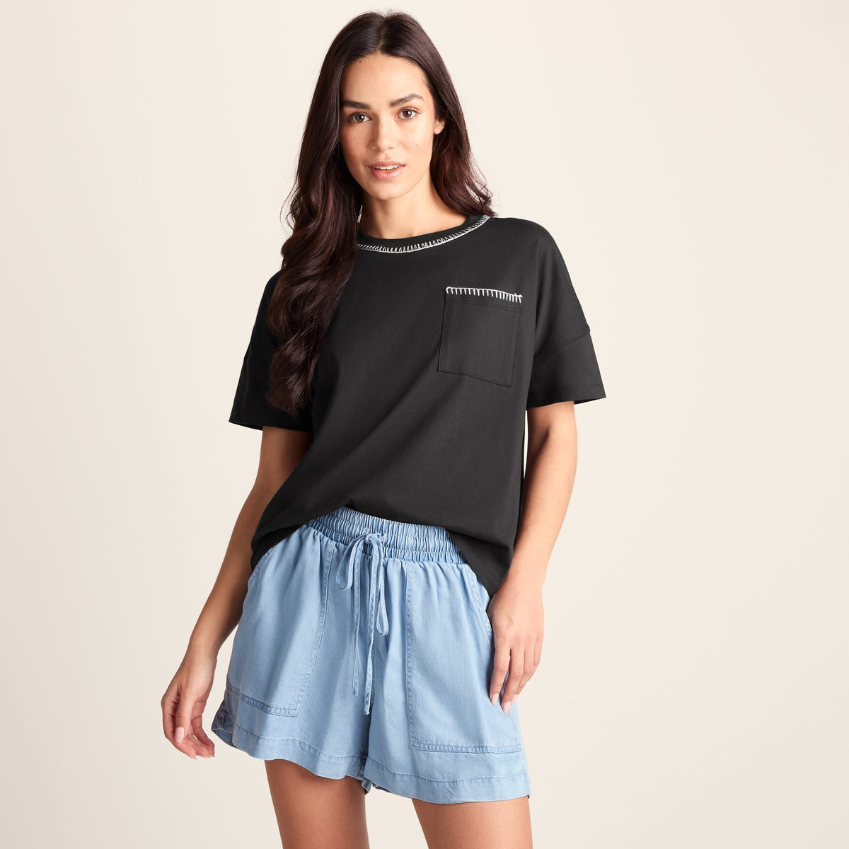 Laurie Womens 100% Cotton Supersoft Boxy Fit T-Shirt - Washed Black