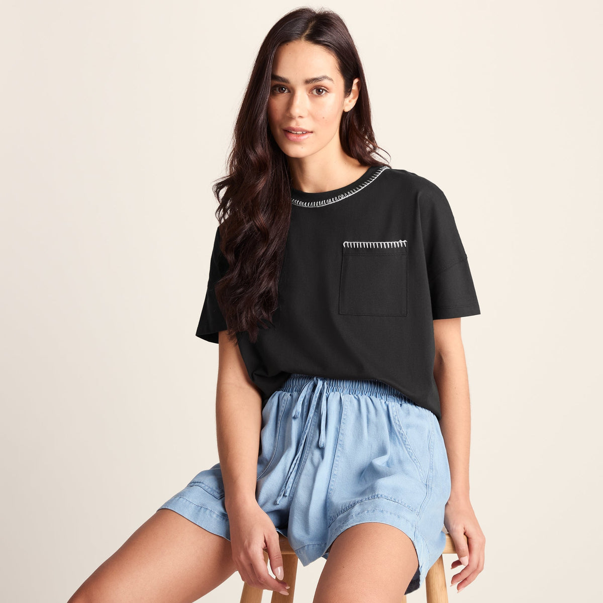 Laurie Womens 100% Cotton Supersoft Boxy Fit T-Shirt - Washed Black