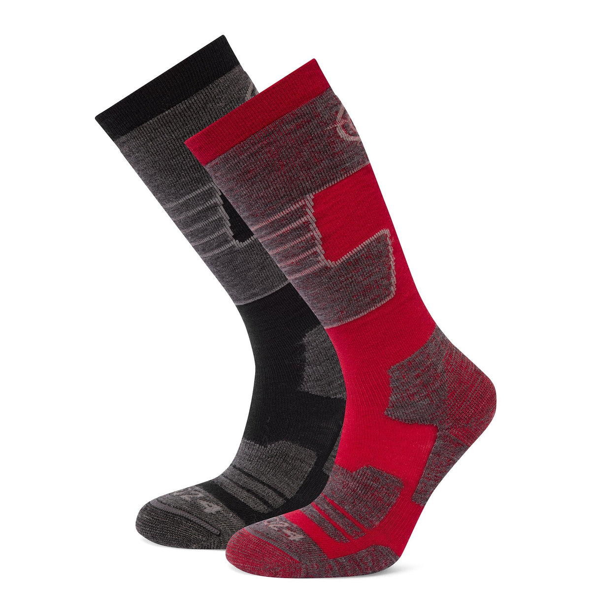 Linz 2 Pack Mens Ski Socks - Black/Chilli Red