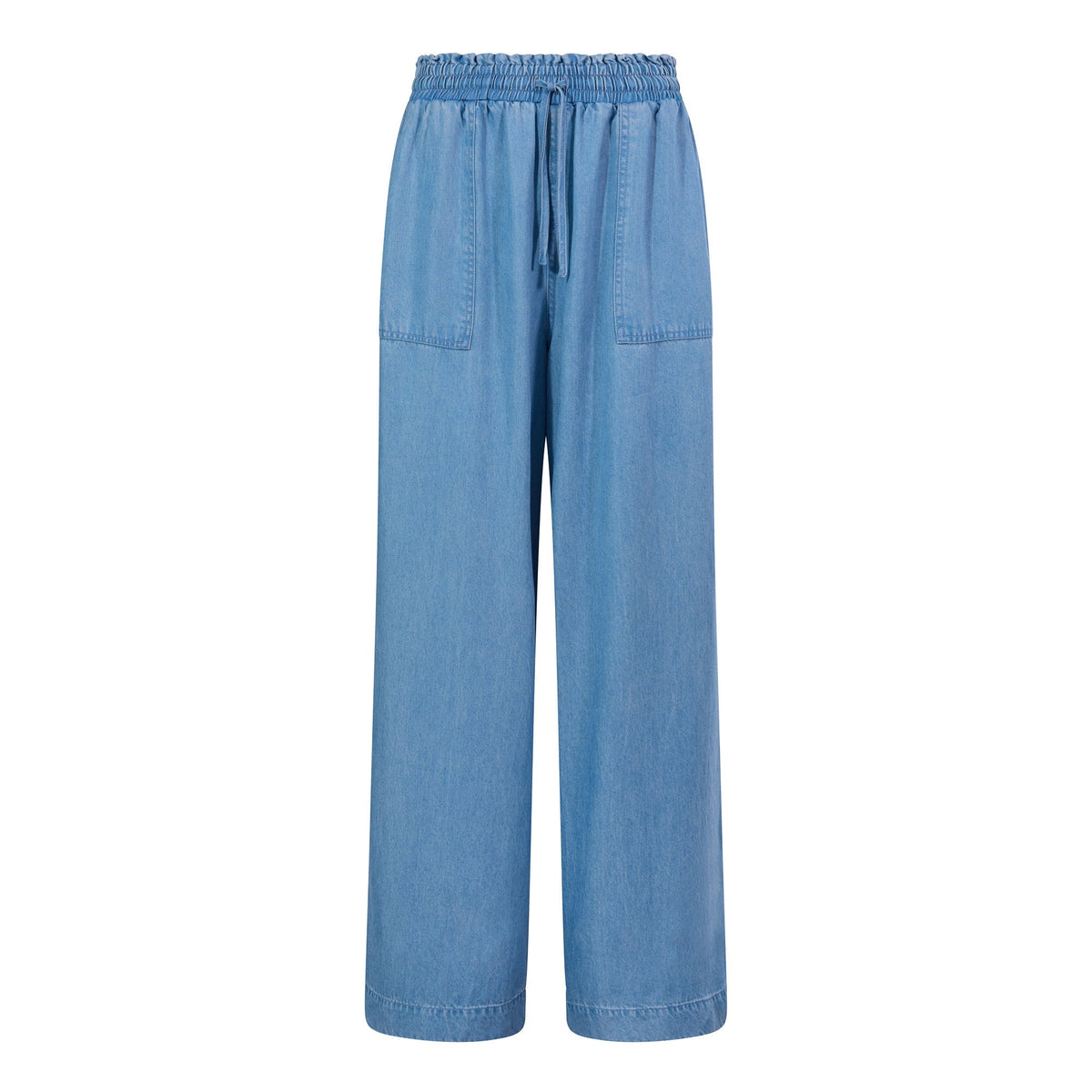Lucy Womens Wide Leg Denim Look Trousers - Faded Indigo