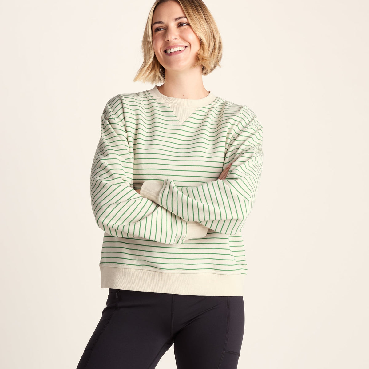 Marsella Womens Relaxed Fit Supersoft Sweat - Basil Green Stripe