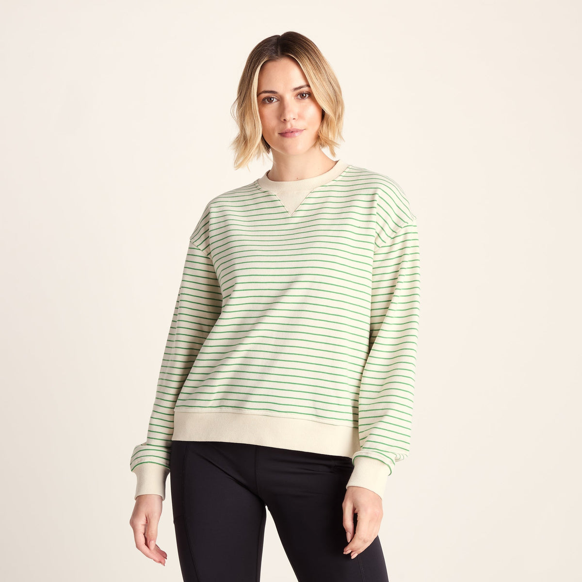 Marsella Womens Relaxed Fit Supersoft Sweat - Basil Green Stripe