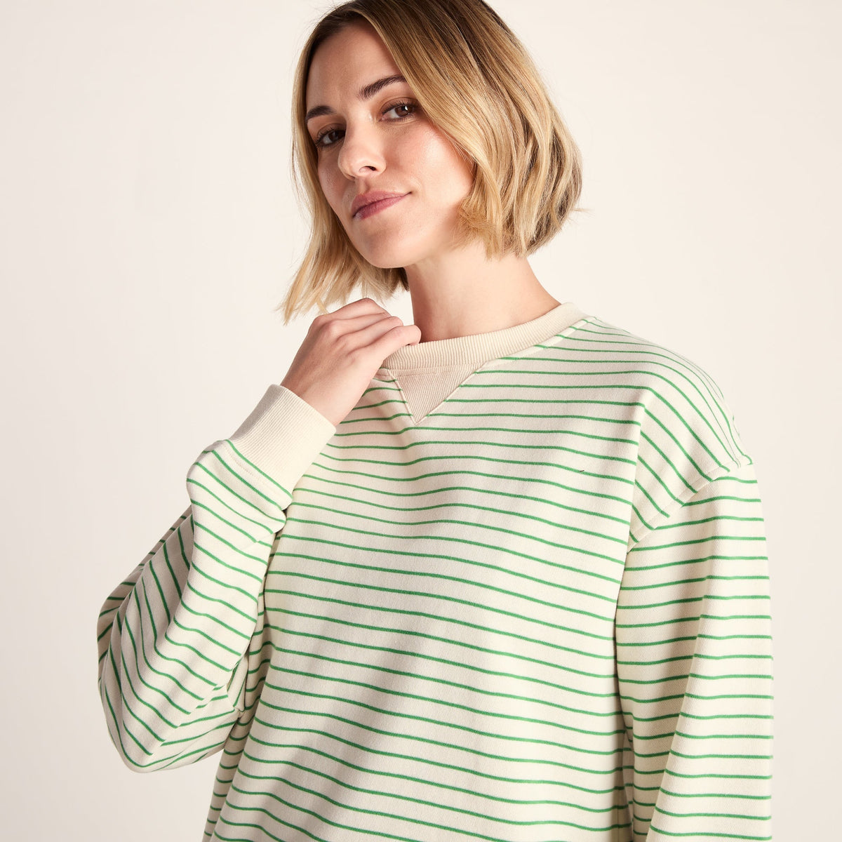 Marsella Womens Relaxed Fit Supersoft Sweat - Basil Green Stripe